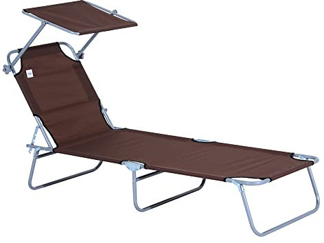Outsunny Folding Sun Lounger with Canopy, Portable Brown