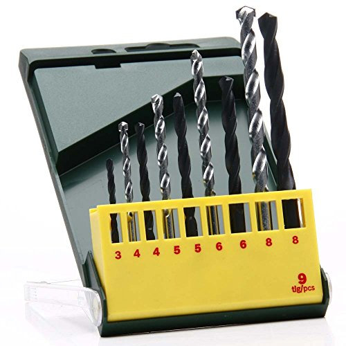 Bosch Professional 2607019443 - Set con 9 brocas HSS-R para metal y brocas para piedra, Verde, Amarillo