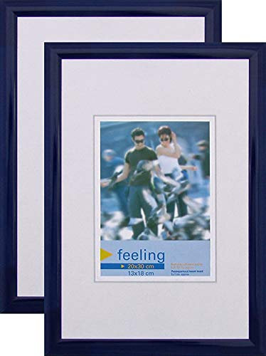 2 er Set Bilderrahmen 20 x 30 dunkel blau Kunststoff mit Echt-Glas