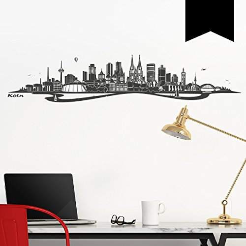 WANDKINGS Wandtattoo Skyline Köln mit Fluss 120 x 25 cm - Schwarz - 35 Farben zur Wahl