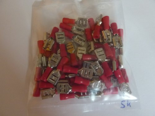 profitec 50 Stück Kabelschuh Flachsteckhülse 6,4 mm rot für Kabel 0,5 mm² - 1,5 mm²