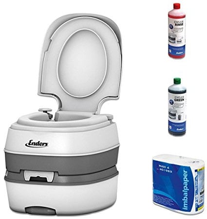 Enders © WC Chimique Portable - Kit de démarrage Green Deluxe | Produit additif et Papier Toilette | Toilette Chimique de Camping | Camping Car Accessoires | Pot de Chambre Adulte et Enfant