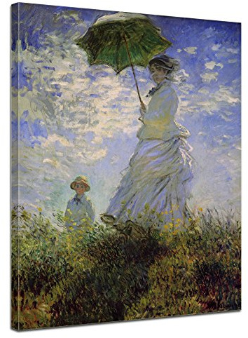 Bilderdepot24 Bild auf Leinwand | Claude Monet Frau mit Sonnenschirm in 50x70 cm als Wandbild | Wand-deko Dekoration Wohnung alte Meister | 180227-50x70