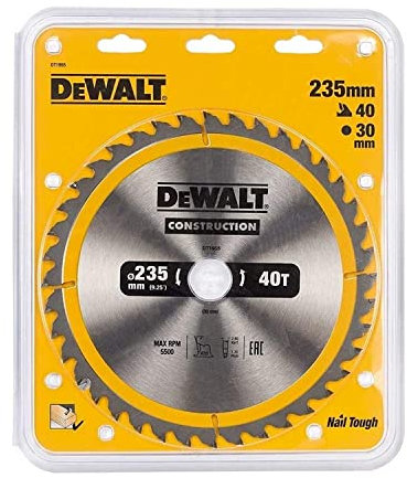 DeWalt DT1955-QZ - Hoja para sierra circular portátil para construcción, 235 x 30 mm, 40D ATB +10º