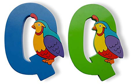 Vinsani Wooden Letters, ABC Alphabet Learning Toys, Self Adhesive, (Q) | Preschool Educational Gift Toys for Toddlers, Personalised Colorful Jungle Animals Uppercase Letters Game, 8-10cm