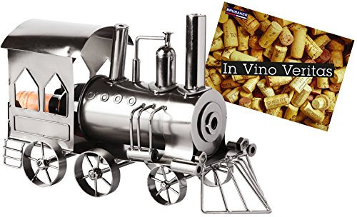 BRUBAKER Flaschenhalter Lokomotive Metall Skulptur Geschenk mit Geschenkkarte