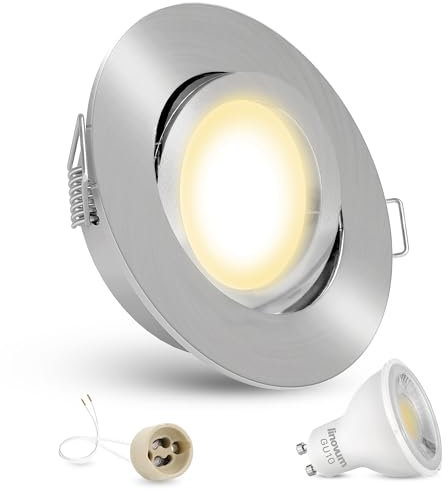 linovum LED Decken Einbauleuchte rund schwenkbar Edelstahl Optik | Einbaustrahler mit 5W warmweiß Spot inkl. GU10 Fassung