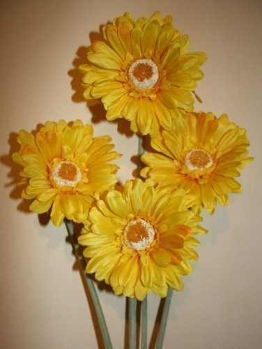 4x yellow gerbera stems artificial flowers great for weddings/fish bowls & vase decoration