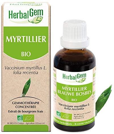 HerbalGem- Macérât-Mère - Myrtillier Bio - Complément Alimentaire Gemmothérapie Concentrée - Extrait De Bourgeon Frais - Pour Les Yeux - Vegan - 30 ml