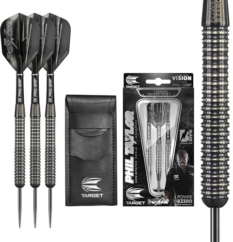 Target Darts Phil Taylor Power 8-Zero 1 Schwarze Steeldart-Darts, Dart-Set aus 80% Tungsten, P8Z1, 21G | Darts in Spielerausführung mit festen Spitzen | Inklusive schwarzem Dart-Etui