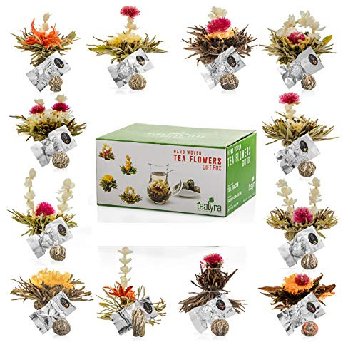 Tealyra - Blooming Flowering Tea Gift Box - 12 Variety Flavors of Finest Blooming Green Teas - 12 Quality Tea Balls Individually Sealed