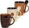 Modernes Cappuccino Tassen 6er Set mit Spruch in braun, beige, creme - Außergewöhnliche Kaffeetassen mit Löffel für 250ml - Schöne Mokka Tassen spülmaschinenfest und mikrowellengeeignet als Geschenk