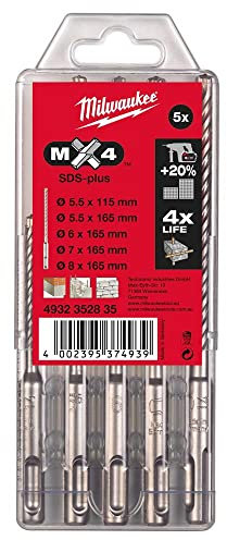 Milwaukee - Broca SDS-Plus MX4 (Estuche) 5 piezas (5,5 x 115 mm, 5,5/6/7/8 x 160 mm)