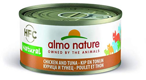 Almo Nature HFC Natural - Katzenfutter nass mit Huhn & Thunfisch (24 Dosen à 70 g) transparent