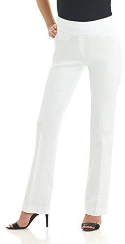 Rekucci Pantalon Femme Chic et Elegant, Pantalon Ultra Confort pour Femme, Coupe Semi-évasée (48 Petite, Blanc)