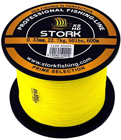 Stork HDx8, 8-Fach geflochtene premium Angelschnur 600m (Gelb, 40 lbs / 18.1 kg / 0.28 mm)