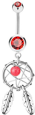 Piersando Bauchnabelpiercing Bauch Banane Piercing Stecker Gebogen Traumfänger Dreamcatcher Schutz-Anhänger Rot