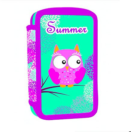 Eule OWL 2-Fach FEDERTASCHE FEDERMAPPE ETUI FEDERMÄPPCHEN + Sticker von kids4shop