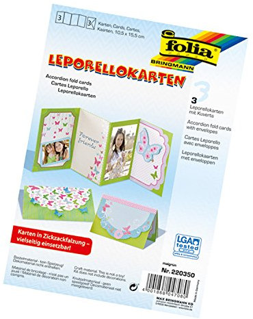 folia 220350 - Leporellos ca. 10,5 x 15,5 cm, 4 fach, 3 Leporellos (300 g/qm) und Kuverts, maigrün