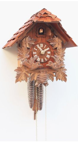 Rombach & Haas Klassische Kuckucksuhr Naturholz hell mit zwei beweglichen Vögeln 1-Tagwerk 24 cm