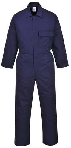 Portwest C802 Coverall 1 Chest Pocket Half Elasticated Waist Concealed Stud | Navy, X Large, UPF 50+, Straight Fit, Durable Polycotton Fabric, 65% Polyester, Side Access Openings, Boiler Suit, Workwear