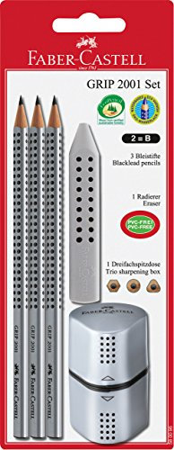 Faber-Castell 580096 Bleistift-Set GRIP 2001, auf Blisterkarte, silber