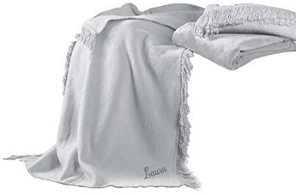 Erwin Müller Wohndecke, Kniedecke, Wolldecke Silber Größe 100x150 cm - anschmiegsam, temparaturausgleichend, mit Fransen - (weitere Farben, Größen)