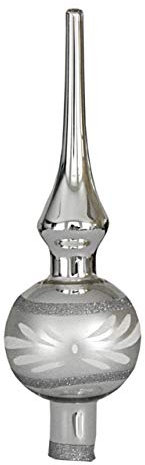 Jingle Bells Lauscha Christbaumspitze (Minispitze) Silber für Weihnachten, Winter, Kugel 5cm, 15cm hoch