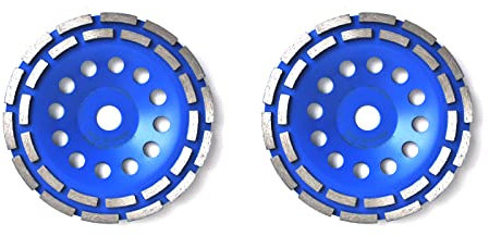2 Stück QUANTEX Diamant-Schleiftopf 180mm. Diamant-Schleifscheibe doppelreihig mit 22,23mm Standardbohrung geeignet für alle Winkelschleifer, Betonfräse etc. Universal für Beton, Naturstein, Estrich.