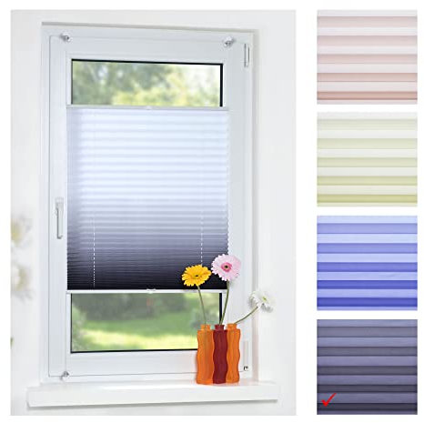 Liedeco® Klemmfix Plissee Farbverlauf verspannt/Breite x Höhe: 45 x 130 cm/Farbe: Grau/Plissee farbig/lichtdurchlässig, verstellbar/Innen-Montage ohne Bohren / 123 montiert/Plissee-Rollo
