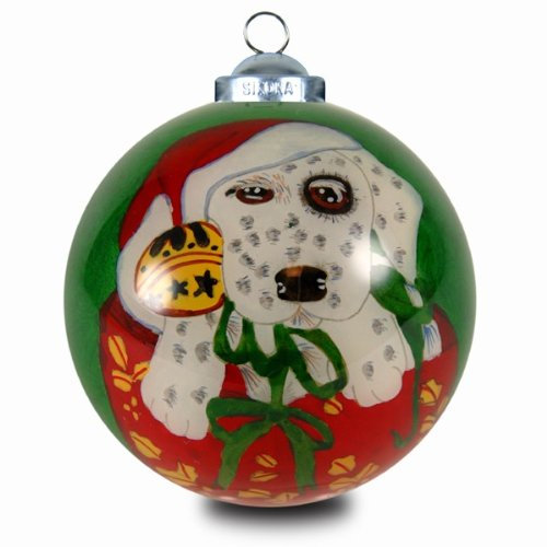 SIKORA K08-57 INNENGLASMALEREI Weihnachtskugel Glaskugel Motiv Hund MIT WEIHNACHTSMÜTZE - D:7,5cm