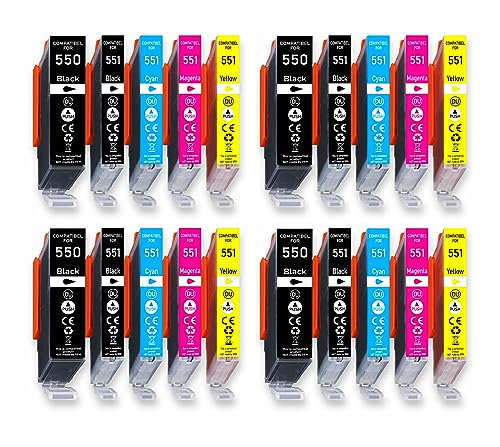 20er Pack 550XL 551XL Kompatible Druckerpatronen Multipack für Canon PGI-550XL CLI-551XL Canon Pixma MG5650 MG5550 MG6350 MG6450 IP7250 IP7200 MX725 MX920 MX925 IX6850