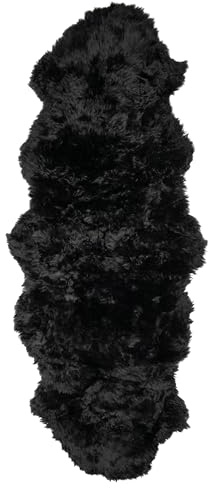 Naturally Sheepskins Double Long Wool Rug 180x55cm New Zealand Sheepskin Wool - Soft, Luxurious & Plush Rug for Living Room, Bedroom & Home Decor - Oeko-Tex® certified (Black)