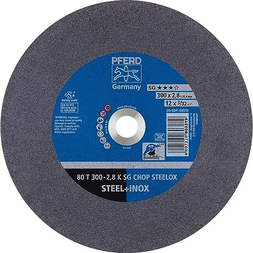 PFERD 803219 Trennscheiben für Stationären Einsatz, Leistungs Linie SG, Chopsaw, Chop Steelox, Arbeitshöchstgeschwindigkeit 80 M/S, Gerade Ausführung T, Form 41, 300mm x 2.8mm, 20 Stück