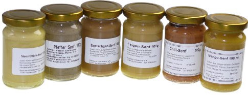 Wiedemer - Gourmet Senf Set Süß-Scharf sechs unserer beliebten Senf-Variationen von süß bis scharf in einem Set - 6 x 100ml