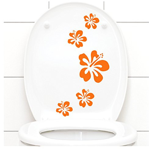 Grandora Klodeckel Aufkleber Hibiskusblüten I orange 5er Kreativset I Bad Blüten Blumen Hibiskus Aufkleber Wandaufkleber Wandsticker W916