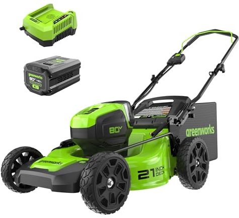 Greenworks 80V 21 Brushless Cordless (Push) Lawn Mower (75+ Compatible Tools), 4.0Ah Battery and 60 Minute Rapid Charger Included