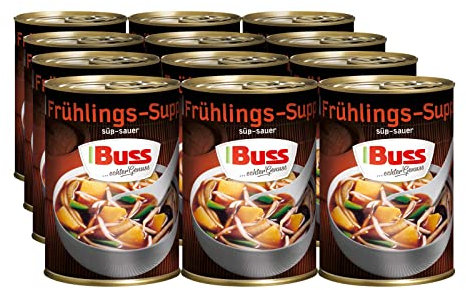 Buss Asia Suppen - Gemüsesuppe nach chinesischer Art - Suppe Süß-Sauer mit Ananas und exotischem Gemüse - Schnelle Fertiggerichte zum Aufwärmen in Mikrowelle & Topf - 12 x 400g