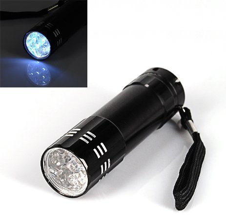 Accessotech 9 LED Bright Black Aluminum Flashlight Mini Small Torch Travel Camping Hiking