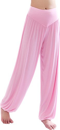 HOEREV Marke Super weiche Modal Spandex Harem Yoga Pilates Hosen, Gr.-3X-Large,Hell-Pink