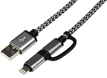 EXSYS ex-k1400 1 m USB auf Micro-USB B/Lightning schwarz, Silber Kabel USB