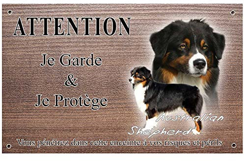 Pets-easy Panneau Attention au Chien personnalisée Berger Australien Tricolor - pré perforée et vis livrées. De 30 cm à 15 cm…