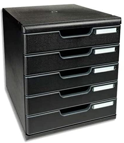 Exacompta 301414D Ablagebox Modulo mit 5 Schubladen für DIN A4+ Dokumente. Belastbare Schubladenbox mit hoher Kapazität für mehr Platz auf dem Schreibtisch Blauer Engel schwarz