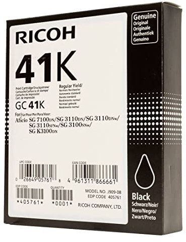Ricoh 405761 SG3110DN Inkjet Cartridge, 2500 Seiten / 5% Deckung GC41K, schwarz, XXL