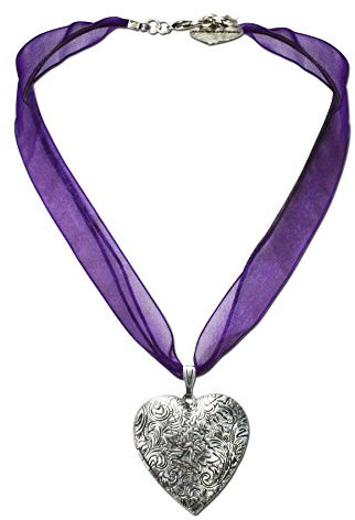 Alpenflüstern Organza-Trachtenkette Amulett-Herz Trachtenherz - Damen-Trachtenschmuck Dirndlkette lila-violett DHK080