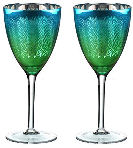 Artland Peacock Wine Glass Set of 2, Glass, Multi-Coloured, 450ml Capacity, Wine Glass