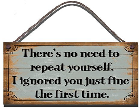 Birthday occasion Shabby Chic Wooden Funny Sign Wall Plaque There's No Need To Repeat Yourself. I Ignored You Just Fine The First Time