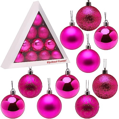 Pack de 10 babioles - 60mm (2,4) Taille - Arbre de Noël Décorations (Rose Vif)