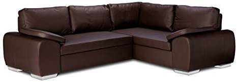 Sofas and More ENZO - CORNER SOFA BED WITH STORAGE - FAUX LEATHER - RIGHT HAND SIDE ORIENTATION (BROWN)