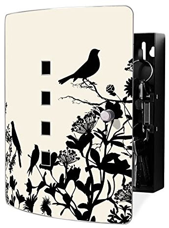 banjado Design Schlüsselkasten aus Edelstahl für 10 Schlüssel/Schlüsselbox zur Schlüsselaufbewahrung 24 x 21,5 x 7cm groß mit praktischem Magnetverschluss/Motiv Vögel Schattenriß